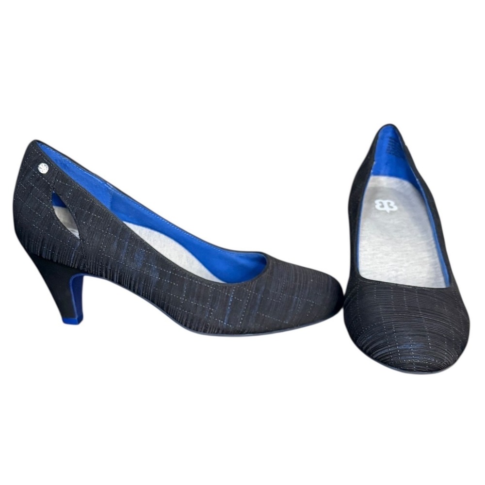 Betabrand Classic Black/Blue Subtle Plaid‎ Round Toe On Your Mark HeelsSize 9.5